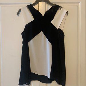 BCBG black and white crisscross top size small